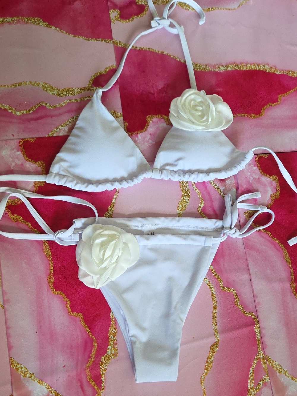 White Floral Accent String Bikini